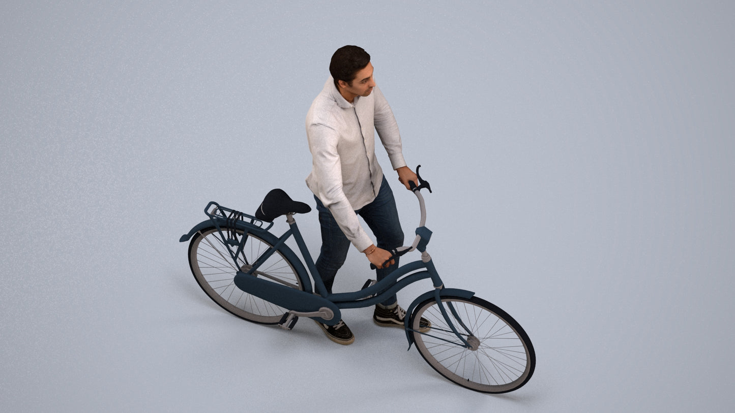 realistic 3D people man casual cycling, render-ready for V-Ray and Corona, FBX OBJ, back view render