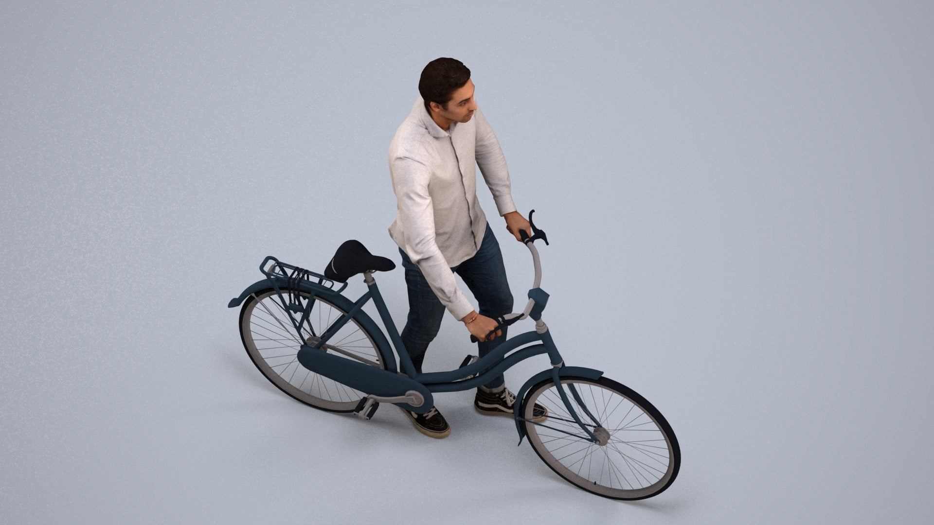 realistic 3D people man casual cycling, render-ready for V-Ray and Corona, FBX OBJ, back view render