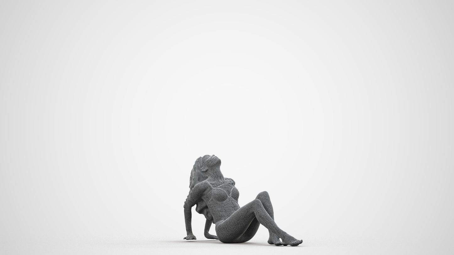 photogrammetry 3D woman mix, realistic human model archviz FBX, wireframe side view