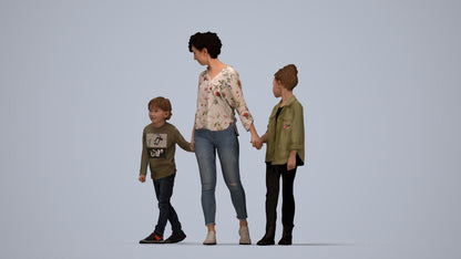 realistic 3D girl casual kids, scanned archviz people for Blender and 3ds Max, top-down view render