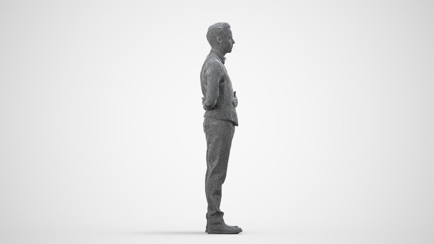 scanned 3D man hospitality, photogrammetry people for Enscape and V-Ray, wireframe side view