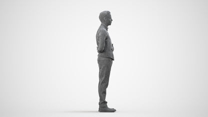 scanned 3D man hospitality, photogrammetry people for Enscape and V-Ray, wireframe side view