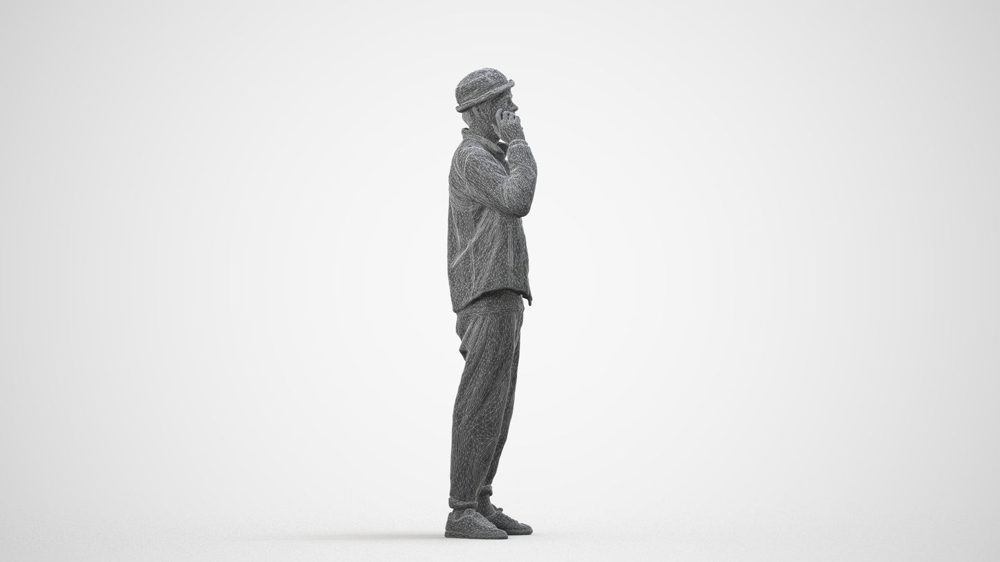 3D scanned man standing casual, photorealistic archviz people for Enscape and SketchUp, wireframe side view