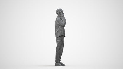 3D scanned man standing casual, photorealistic archviz people for Enscape and SketchUp, wireframe side view