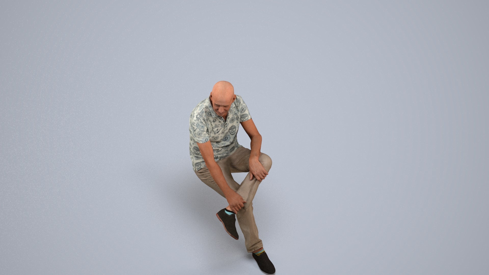 3D scanned senior man sitting casual, photorealistic archviz people for Enscape and SketchUp, back view render