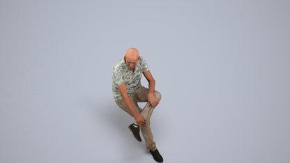 3D scanned senior man sitting casual, photorealistic archviz people for Enscape and SketchUp, back view render