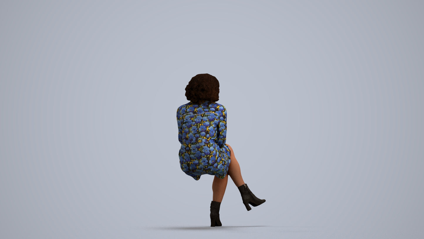 realistic 3D people woman casual sitting, render-ready for V-Ray and Corona, FBX OBJ, front view render