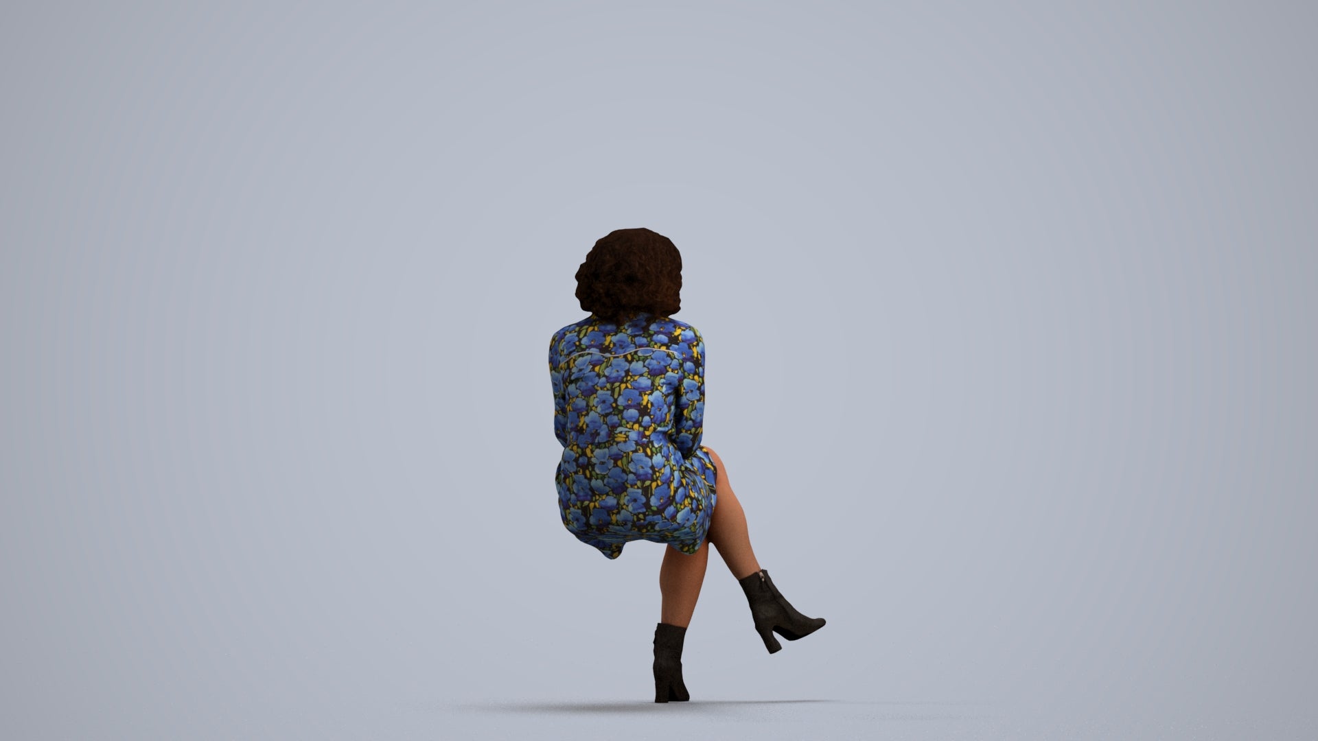realistic 3D people woman casual sitting, render-ready for V-Ray and Corona, FBX OBJ, front view render