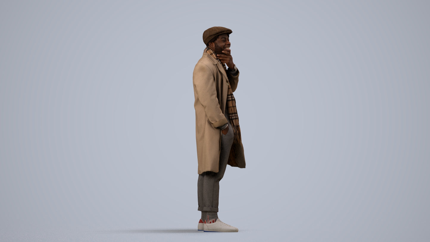 3D human model man casual standing, photogrammetry scanned person for archviz, side view render