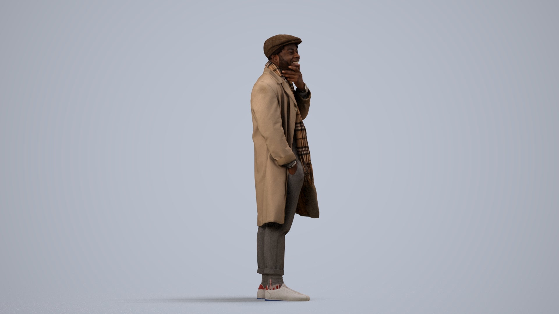 3D human model man casual standing, photogrammetry scanned person for archviz, side view render