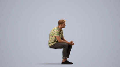 3D scanned man sitting casual, photorealistic archviz people for Enscape and SketchUp, side view render