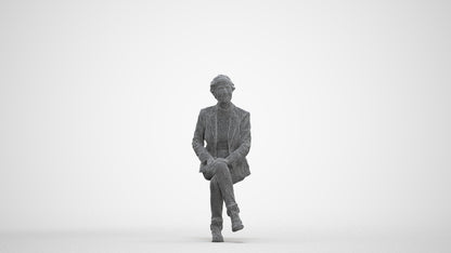 realistic 3D human senior woman business sitting, archviz people FBX OBJ for Blender, three-quarter front view render