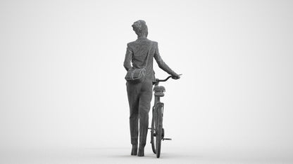 realistic 3D human woman business cycling, archviz people FBX OBJ for Blender, wireframe front view