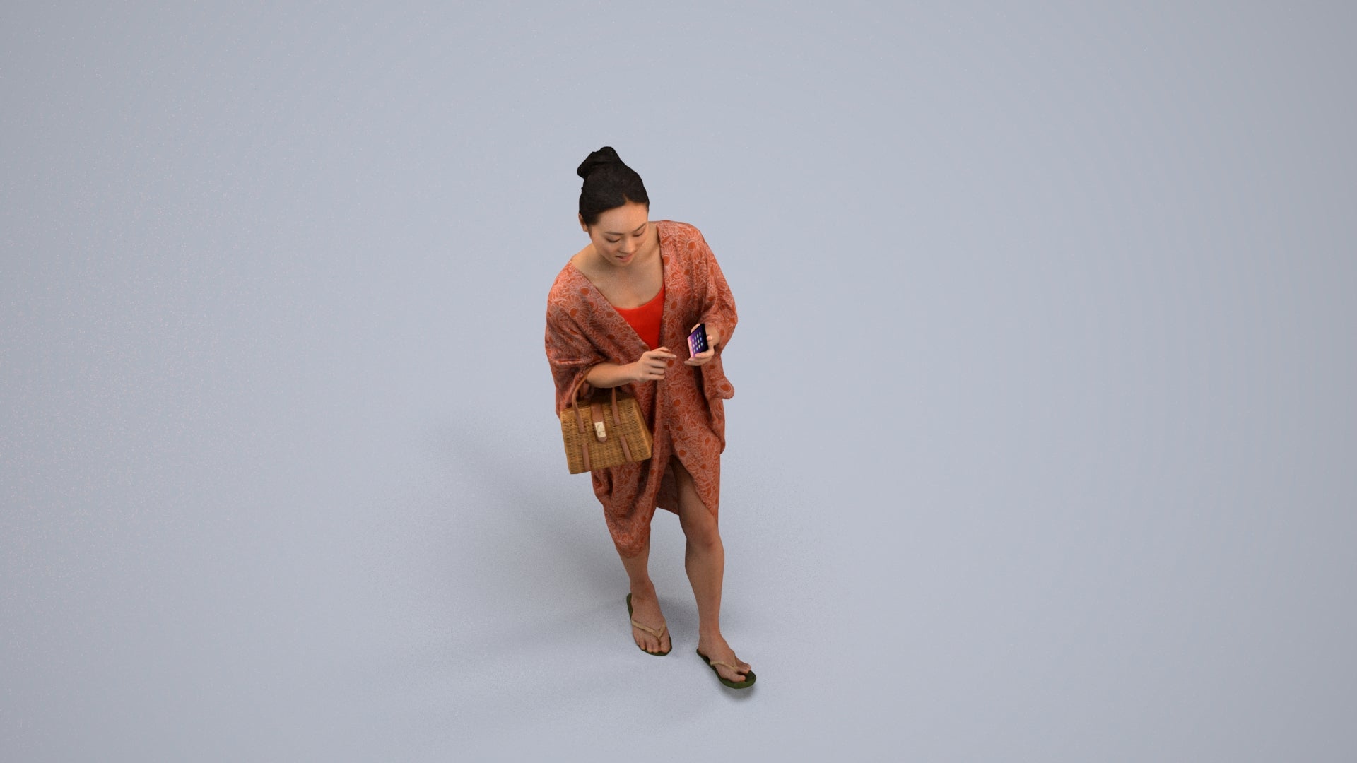 photogrammetry 3D woman walking, realistic human model archviz FBX, back view render