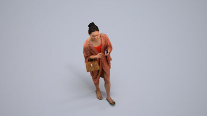 photogrammetry 3D woman walking, realistic human model archviz FBX, back view render