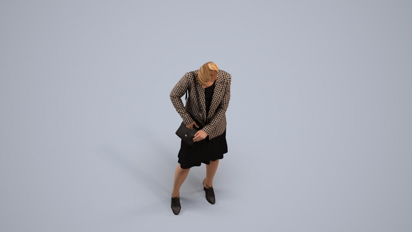 photogrammetry 3D woman business standing, realistic human model archviz FBX, back view render