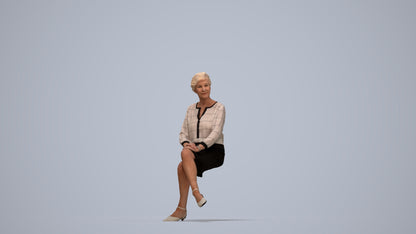 realistic 3D senior woman business sitting, scanned archviz people for Blender and 3ds Max, top-down view render