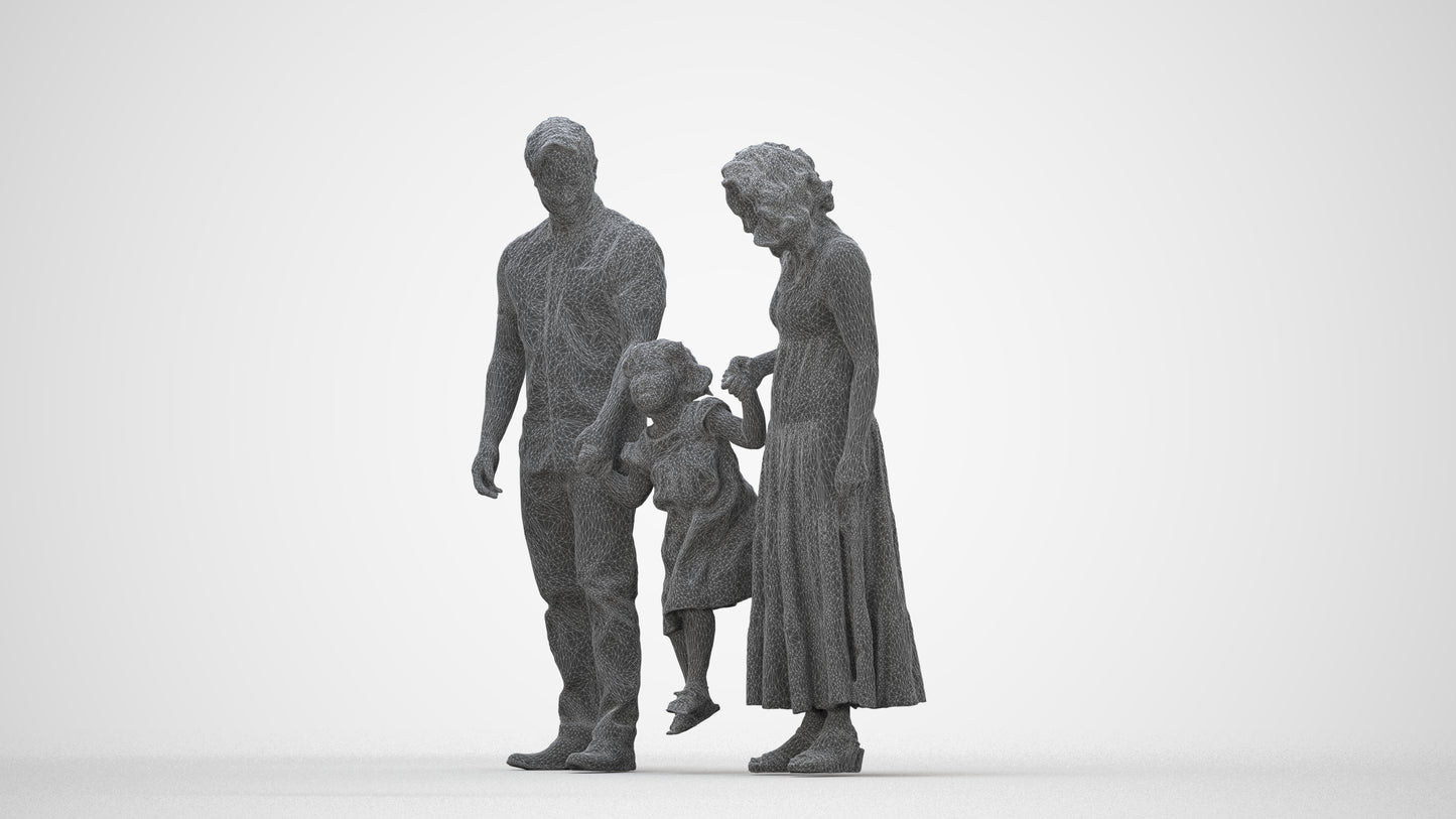 photogrammetry 3D woman casual kids, realistic human model archviz FBX, wireframe back view