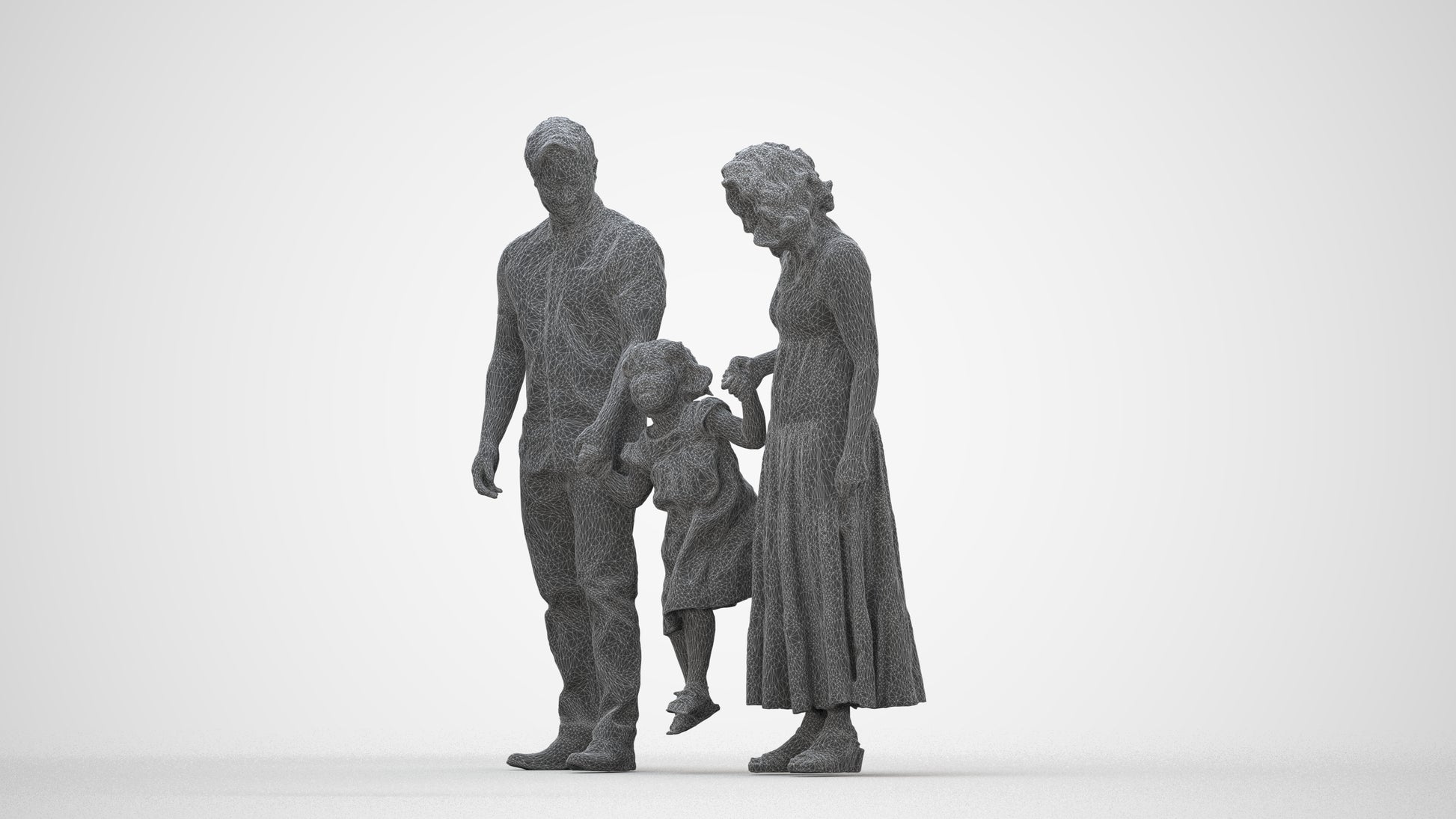 photogrammetry 3D woman casual kids, realistic human model archviz FBX, wireframe back view