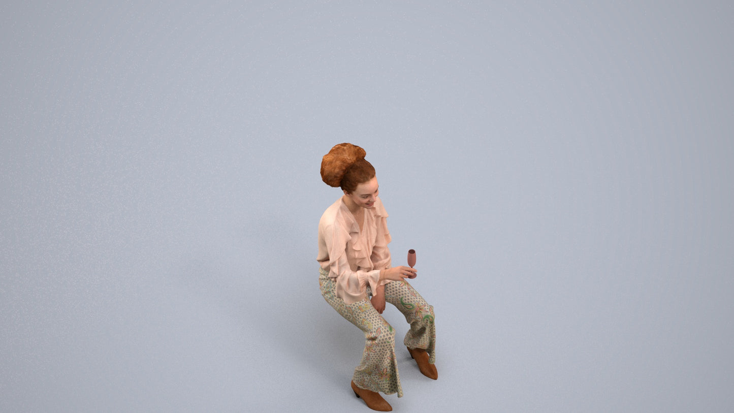 realistic 3D human woman casual sitting, archviz people FBX OBJ for Blender, back view render