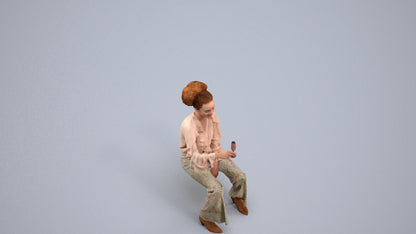 realistic 3D human woman casual sitting, archviz people FBX OBJ for Blender, back view render