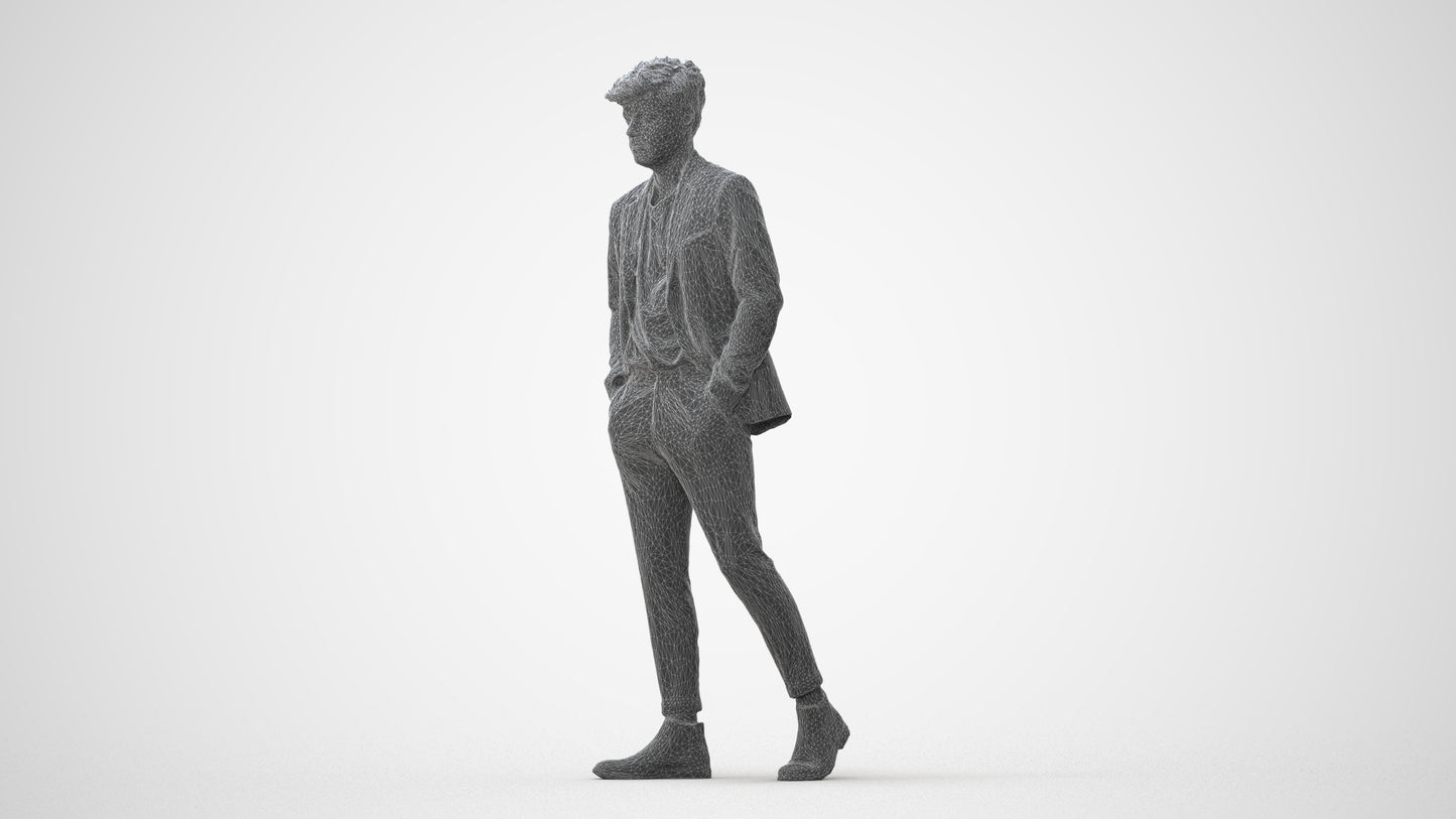 3D human model man business walking, photogrammetry scanned person for archviz, square thumbnail