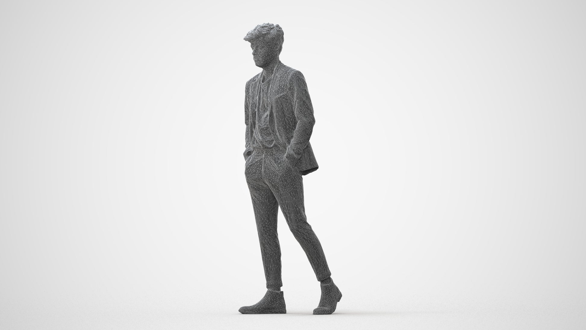 3D human model man business walking, photogrammetry scanned person for archviz, square thumbnail