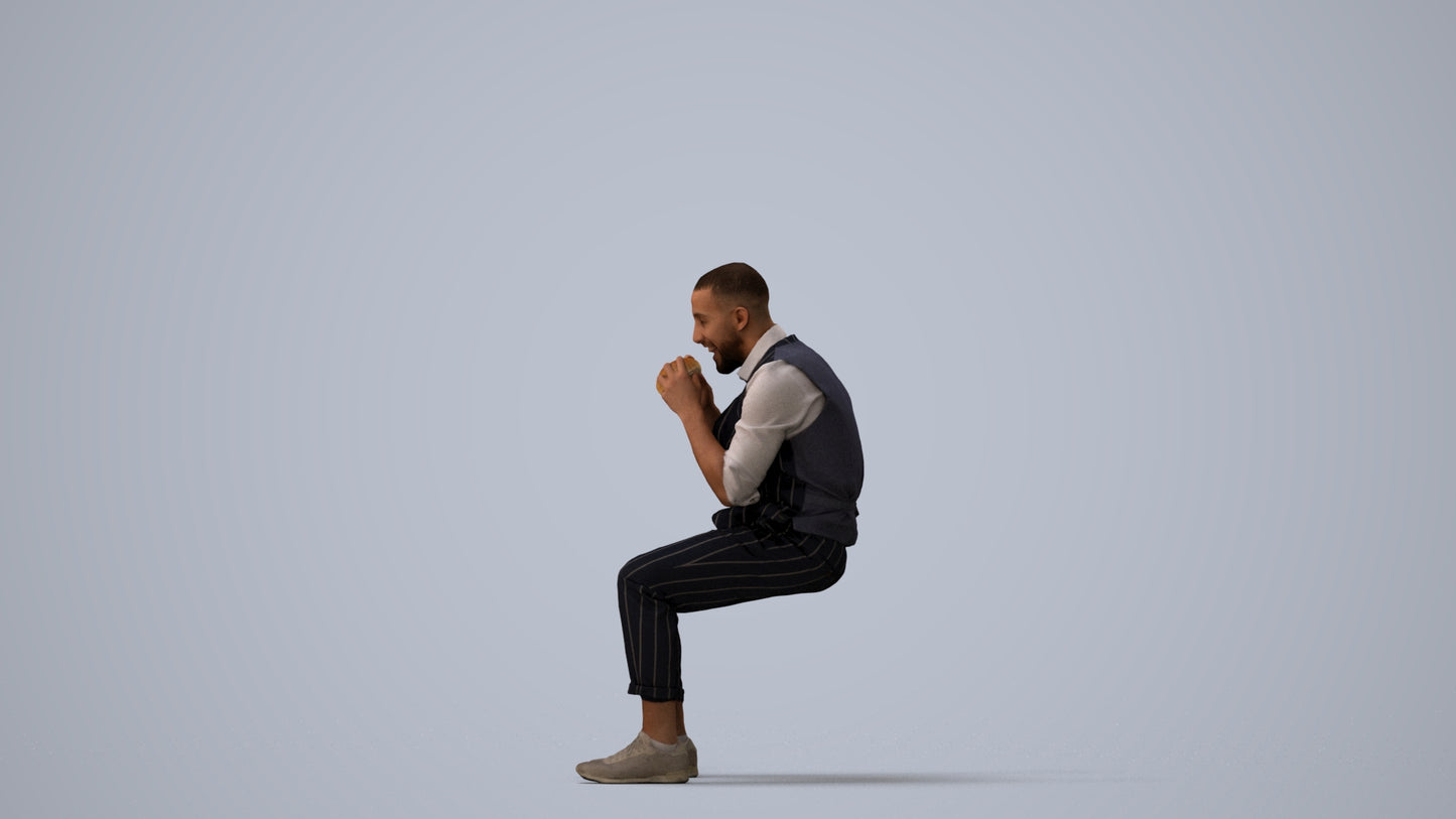 realistic 3D people man business sitting, render-ready for V-Ray and Corona, FBX OBJ, three-quarter view render