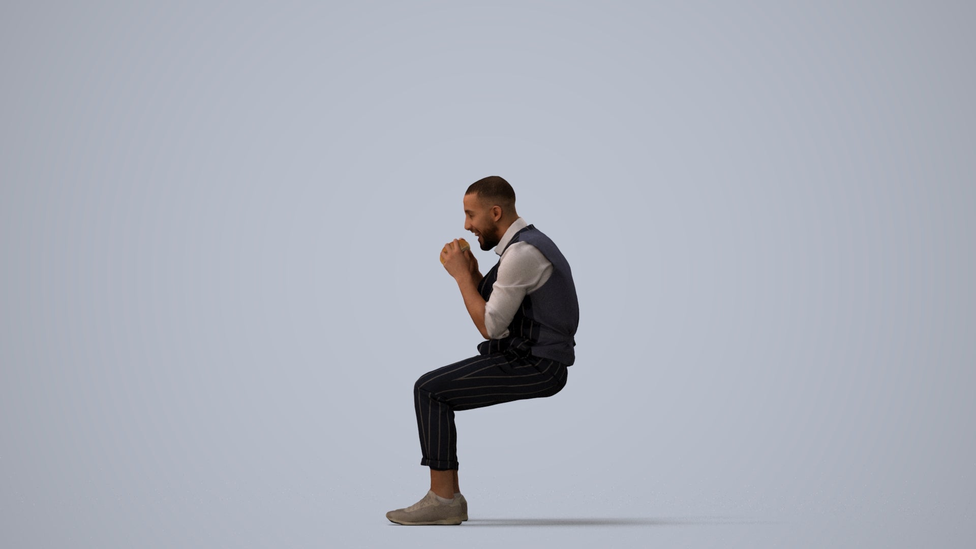 realistic 3D people man business sitting, render-ready for V-Ray and Corona, FBX OBJ, three-quarter view render