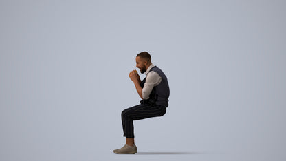 realistic 3D people man business sitting, render-ready for V-Ray and Corona, FBX OBJ, three-quarter view render