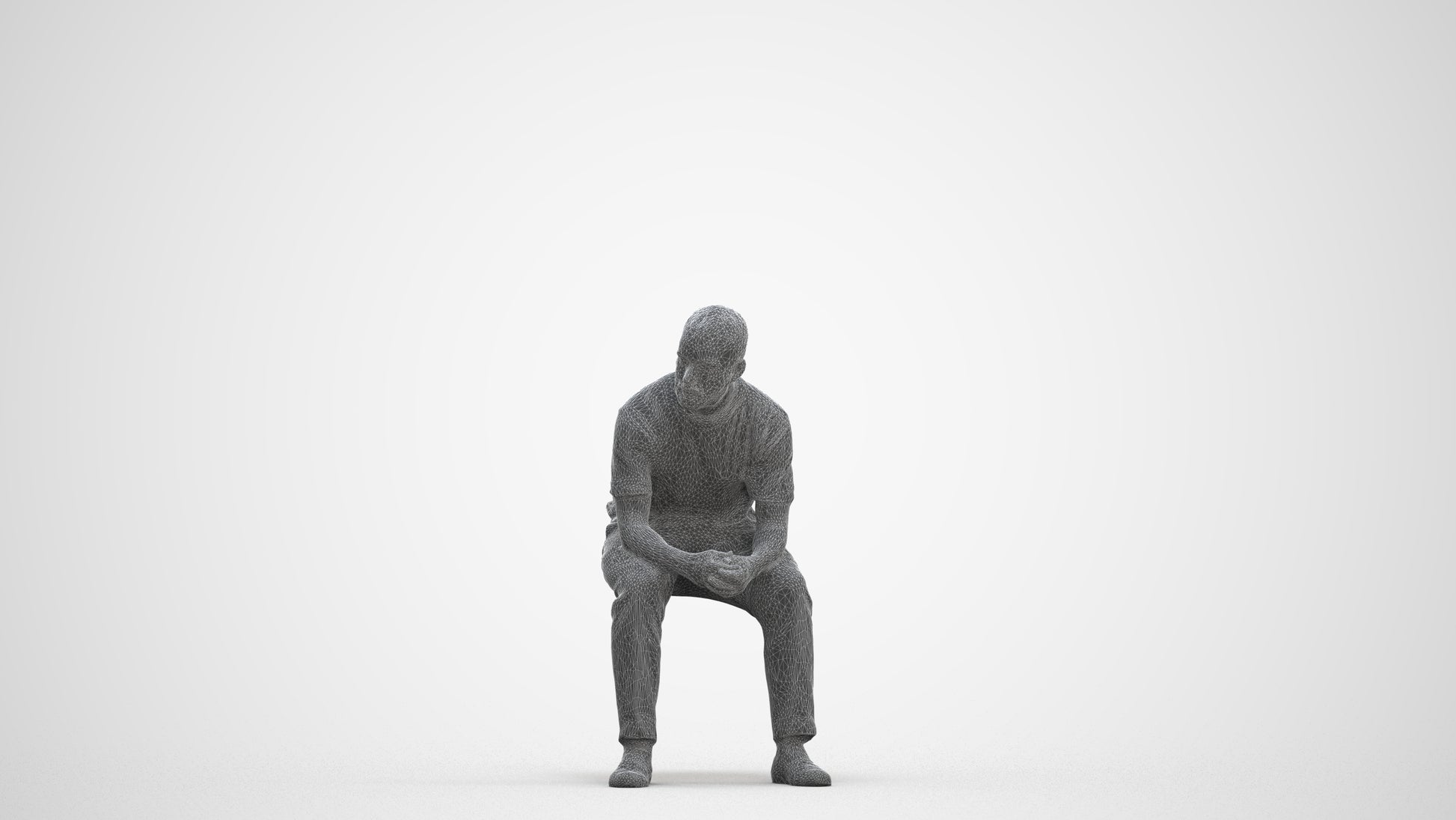 3D people model man casual sitting, scanned human for 3ds Max rendering, three-quarter front view render