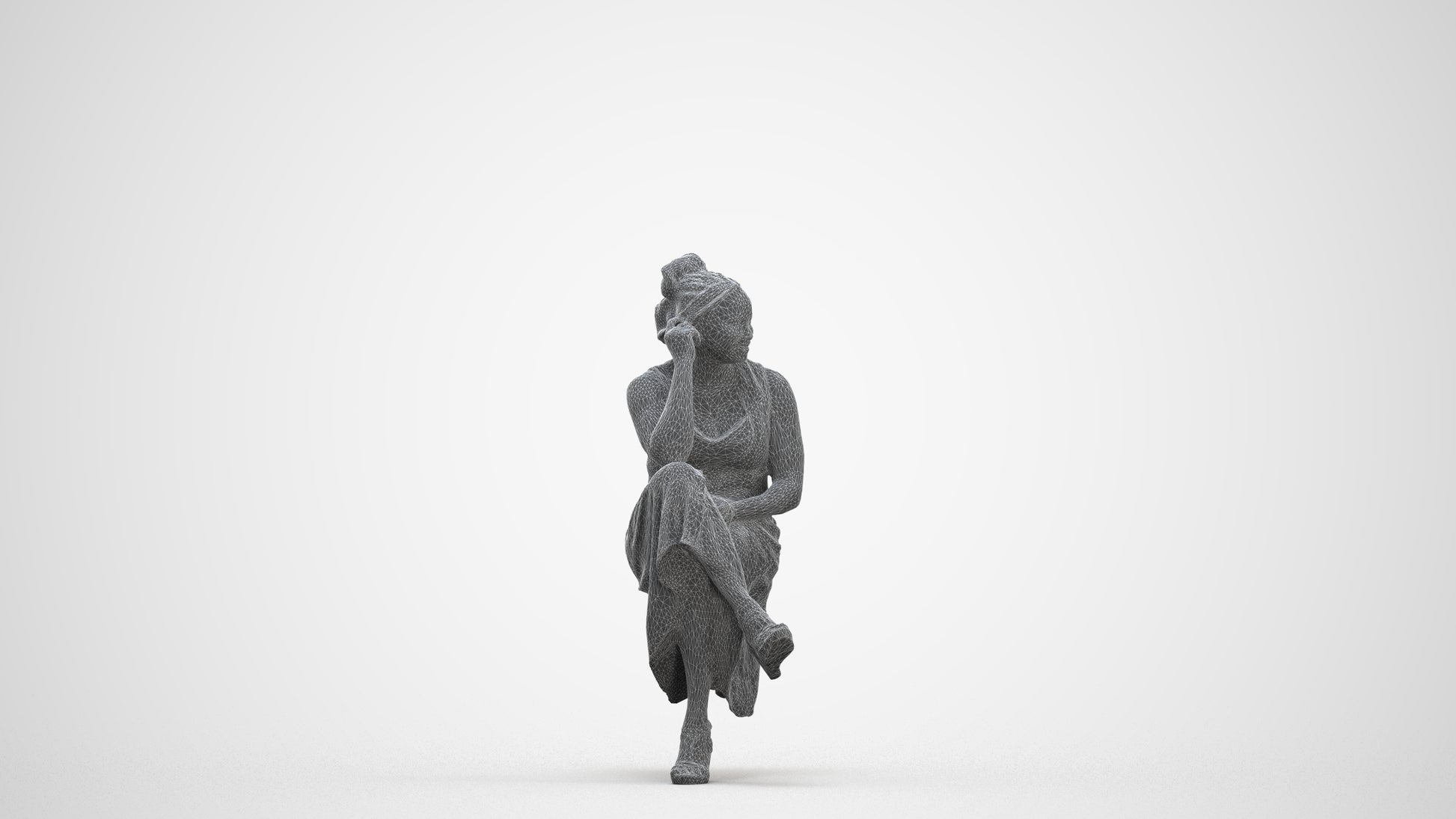 3D people model woman casual sitting, scanned human for 3ds Max rendering, three-quarter front view render