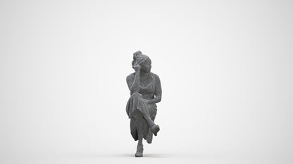 3D people model woman casual sitting, scanned human for 3ds Max rendering, three-quarter front view render