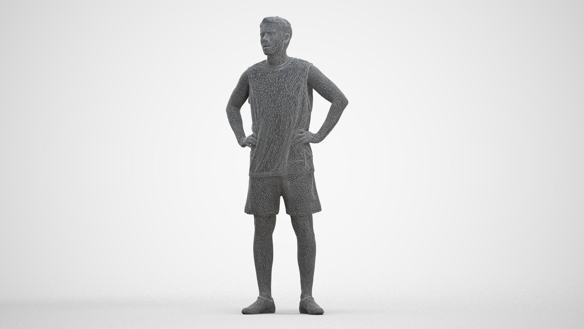 realistic 3D human man sport, archviz people FBX OBJ for Blender, three-quarter front view render