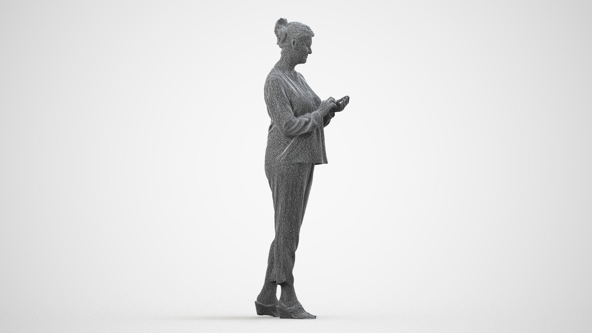 scanned 3D woman casual standing, photogrammetry people for Enscape and V-Ray, wireframe side view