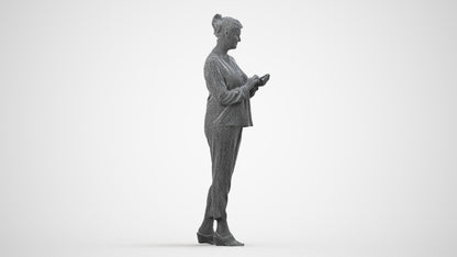 scanned 3D woman casual standing, photogrammetry people for Enscape and V-Ray, wireframe side view