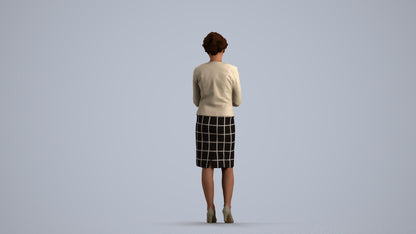 3D scanned woman standing business, photorealistic archviz people for Enscape and SketchUp, front view render