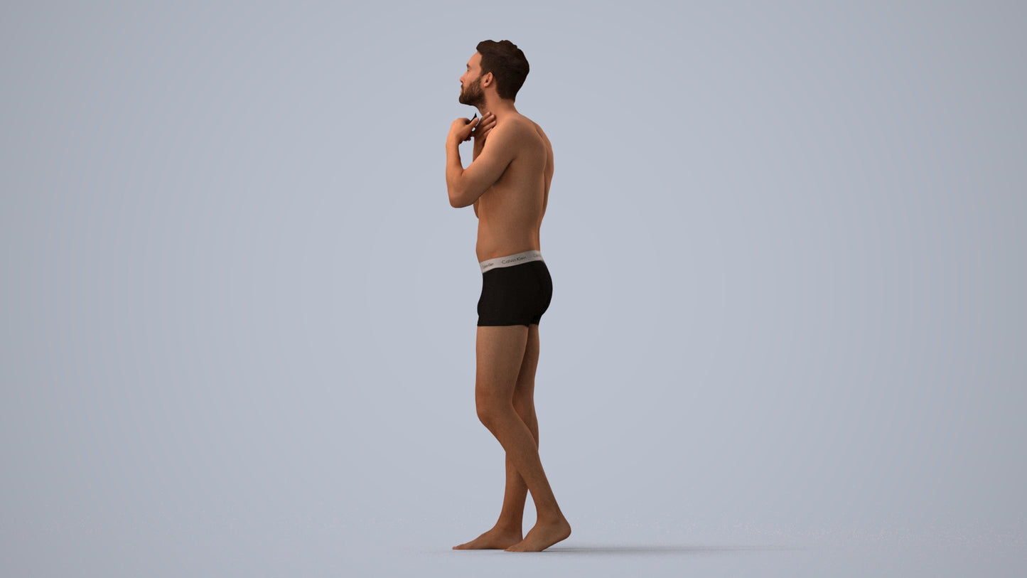 photogrammetry 3D man mix, realistic human model archviz FBX, three-quarter view render