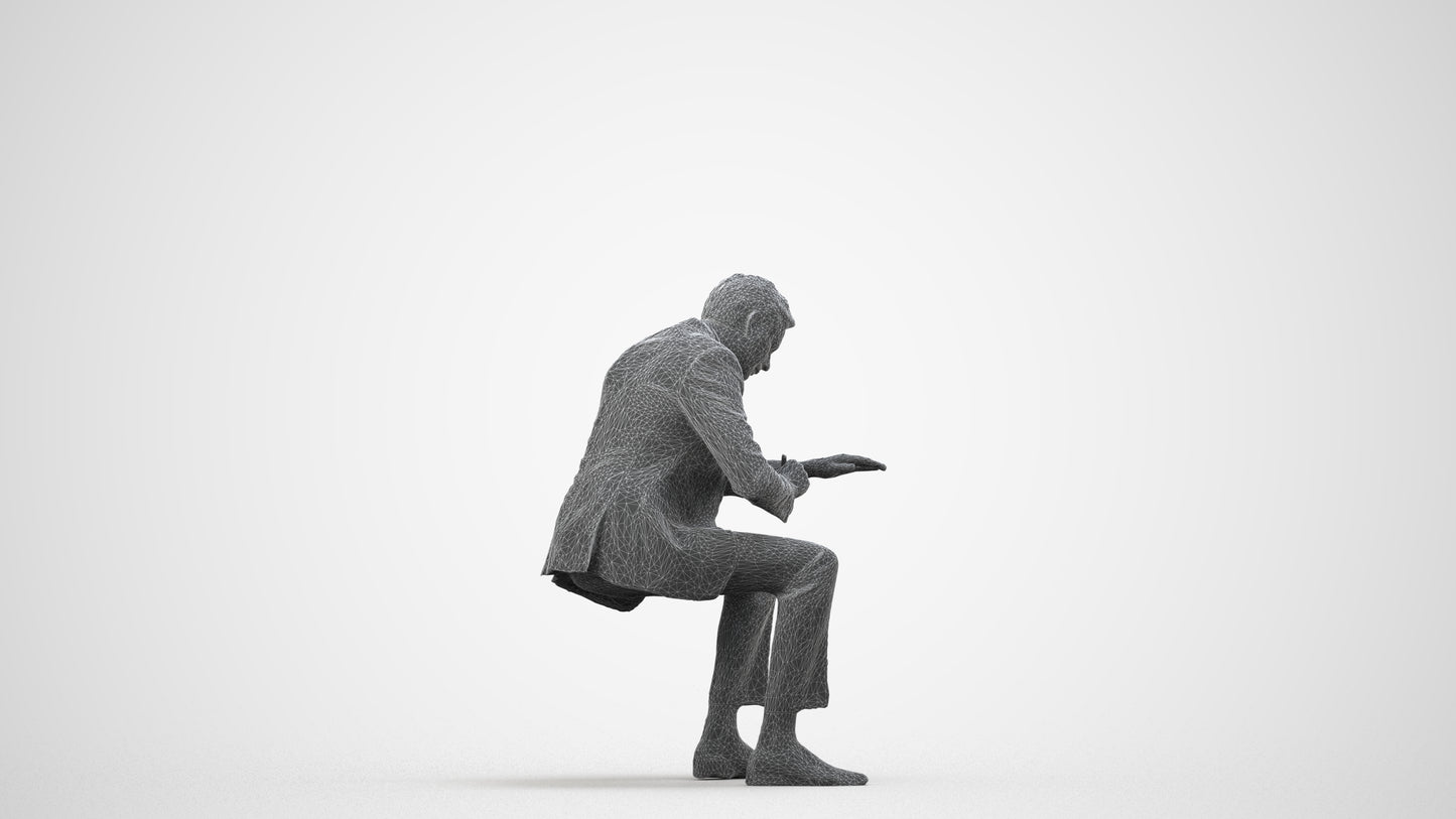 3D people model man business, scanned human for 3ds Max rendering, wireframe side view