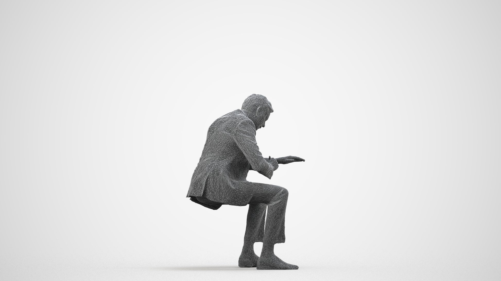 3D people model man business, scanned human for 3ds Max rendering, wireframe side view