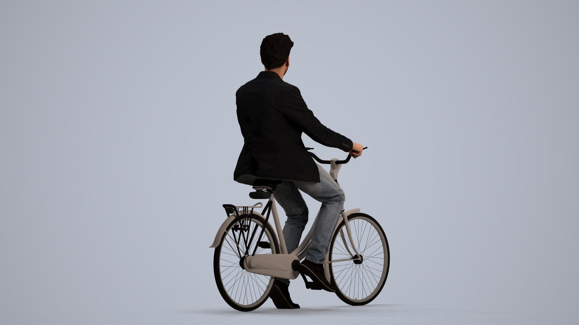 realistic 3D man casual cycling, scanned archviz people for Blender and 3ds Max, front view render