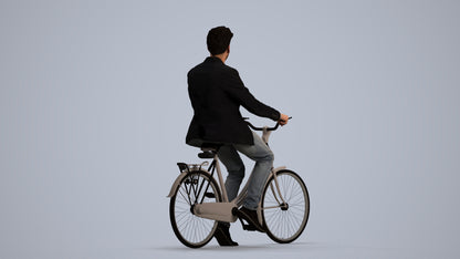realistic 3D man casual cycling, scanned archviz people for Blender and 3ds Max, front view render