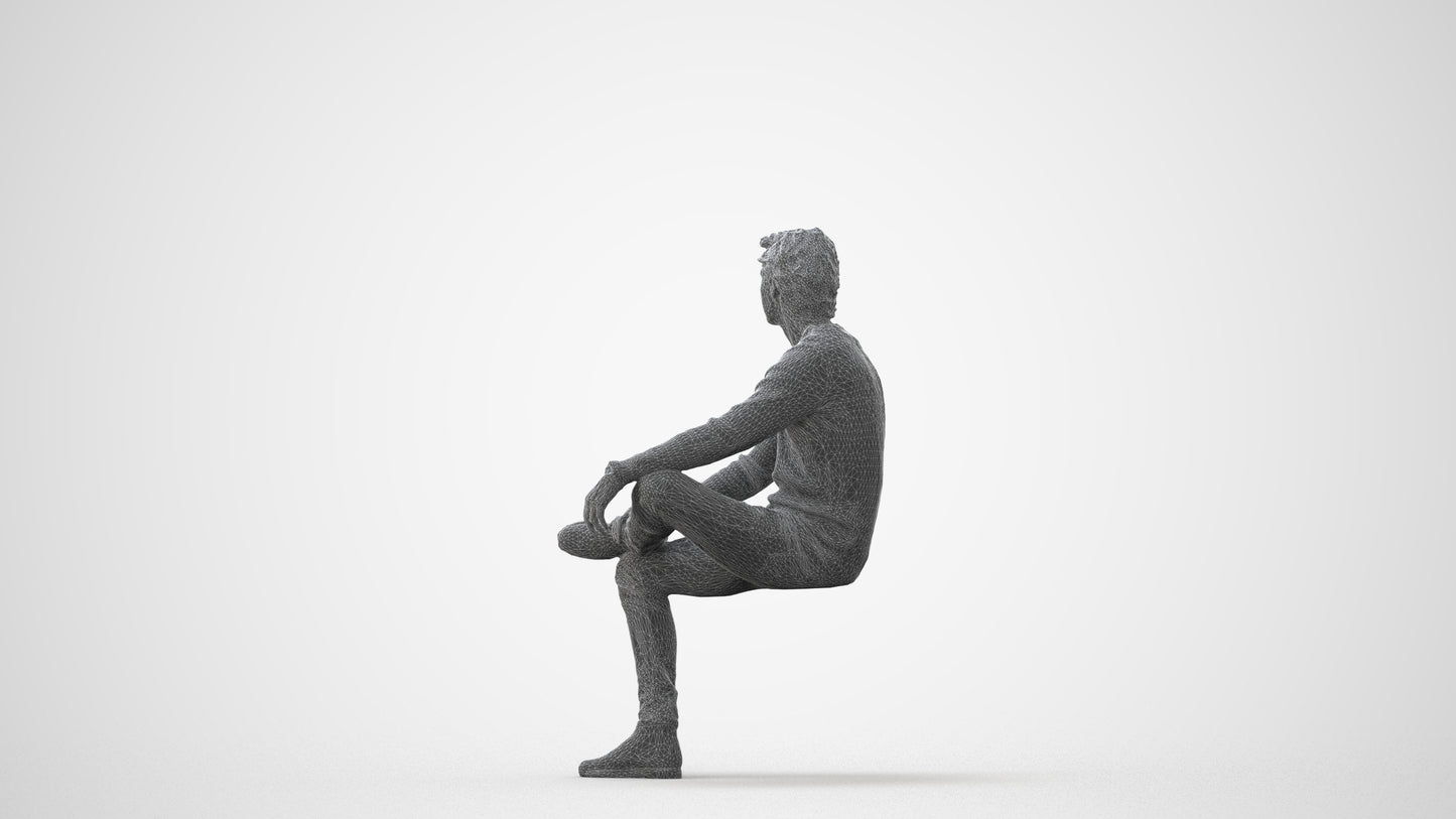 3D people model man casual sitting, scanned human for 3ds Max rendering, square thumbnail