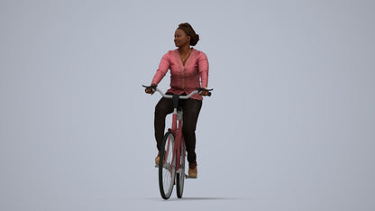 realistic 3D woman casual cycling, scanned archviz people for Blender and 3ds Max, top-down view render