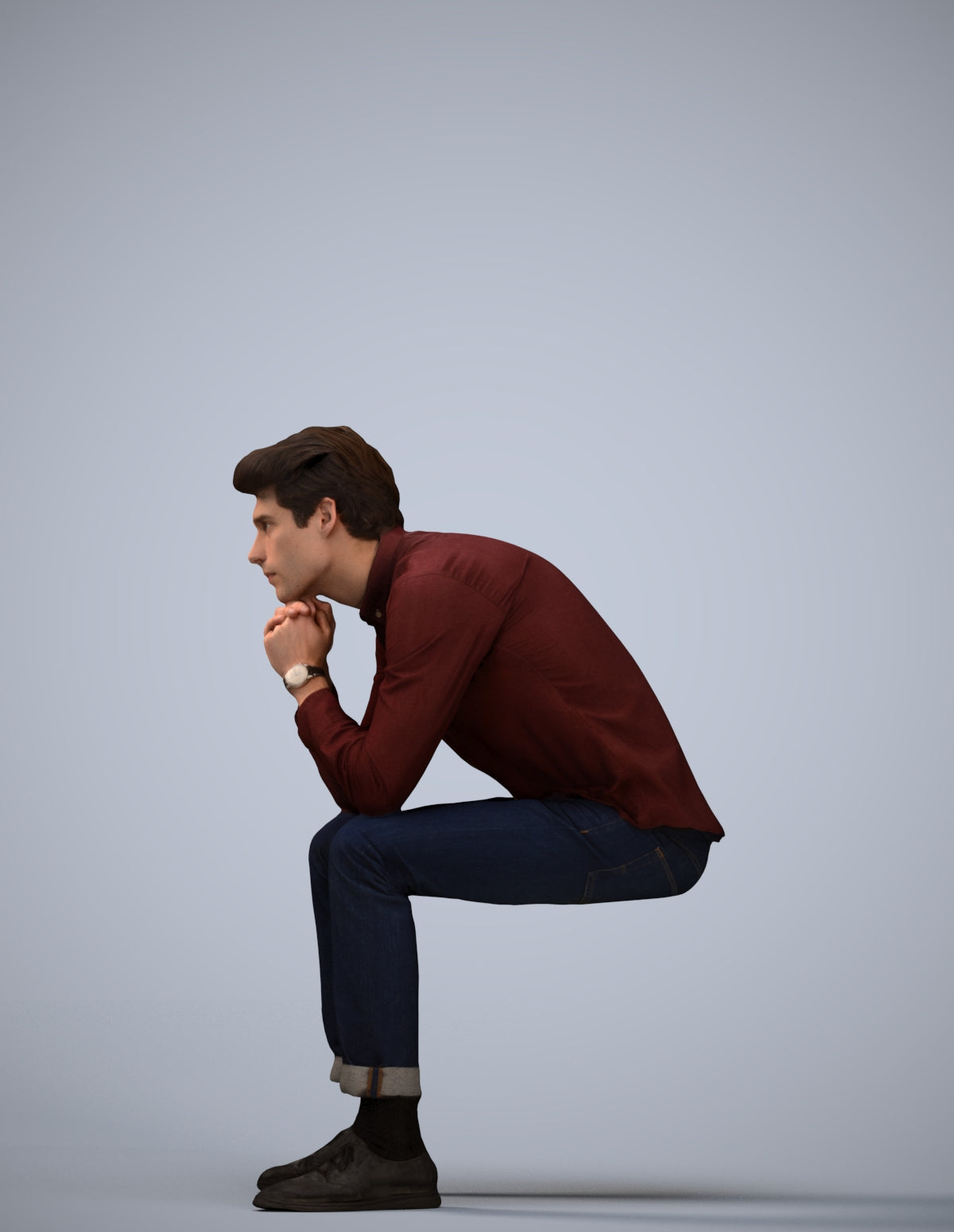 3D people model man casual sitting, scanned human for 3ds Max rendering