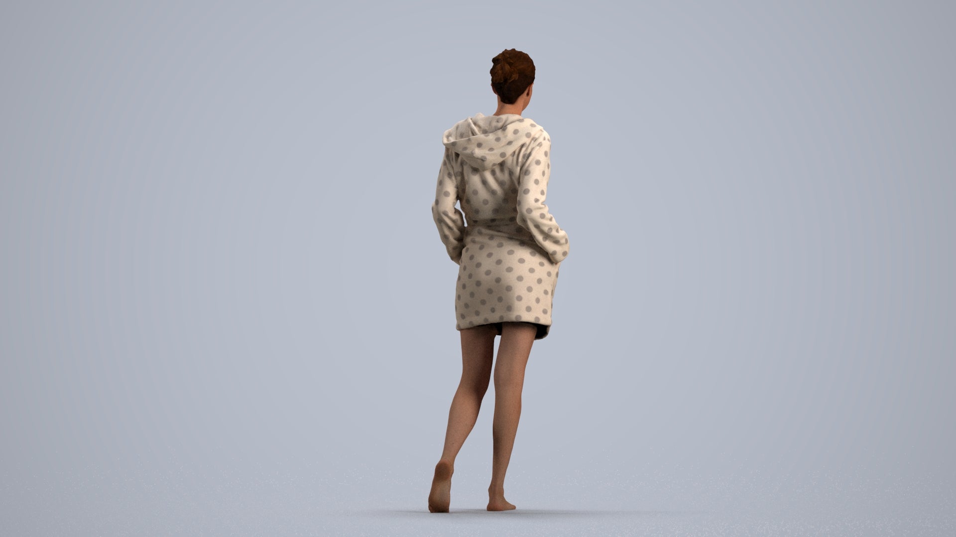 realistic 3D woman bathroom, scanned archviz people for Blender and 3ds Max, front view render