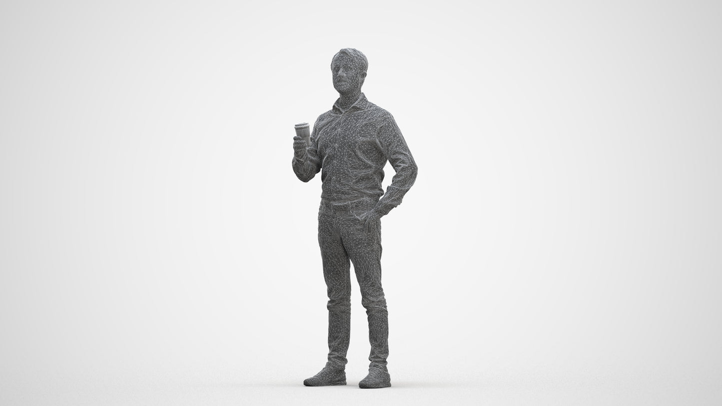 3D scanned man business, photorealistic archviz people for Enscape and SketchUp, three-quarter front view render