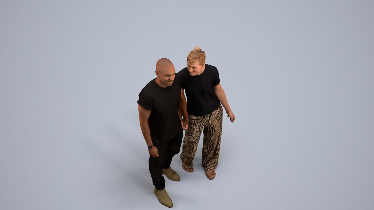 3D people model woman casual couple, scanned human for 3ds Max rendering, back view render