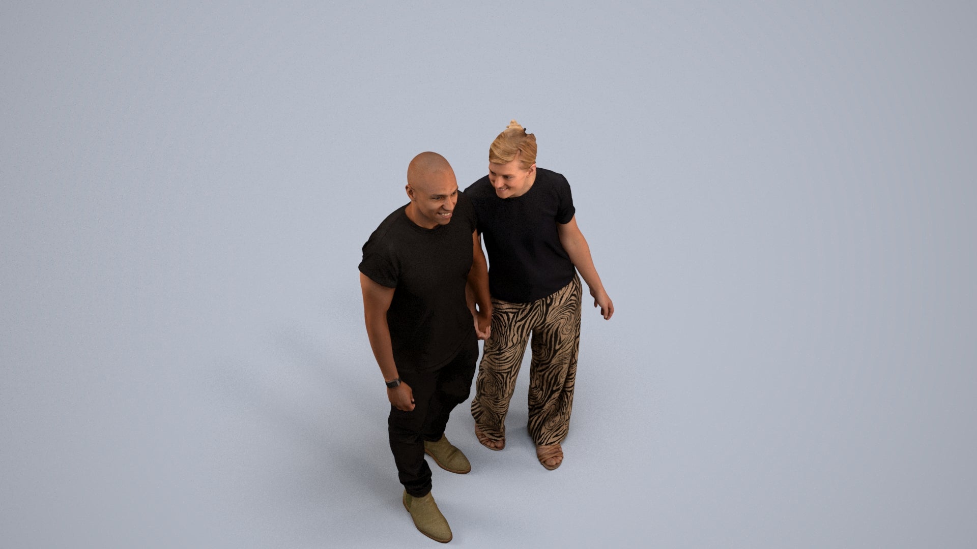 3D people model woman casual couple, scanned human for 3ds Max rendering, back view render