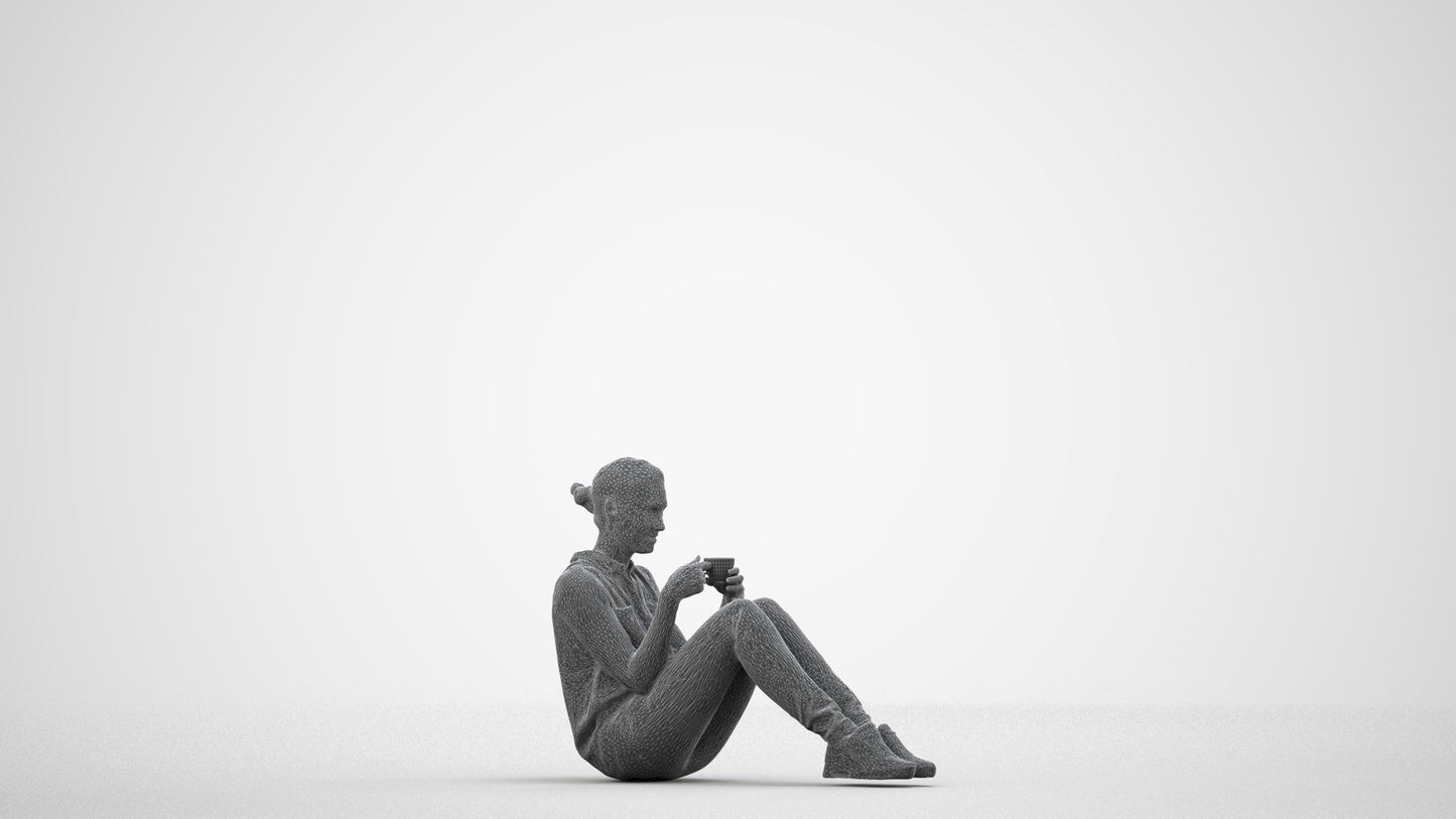 photogrammetry 3D woman casual business, realistic human model archviz FBX, wireframe side view